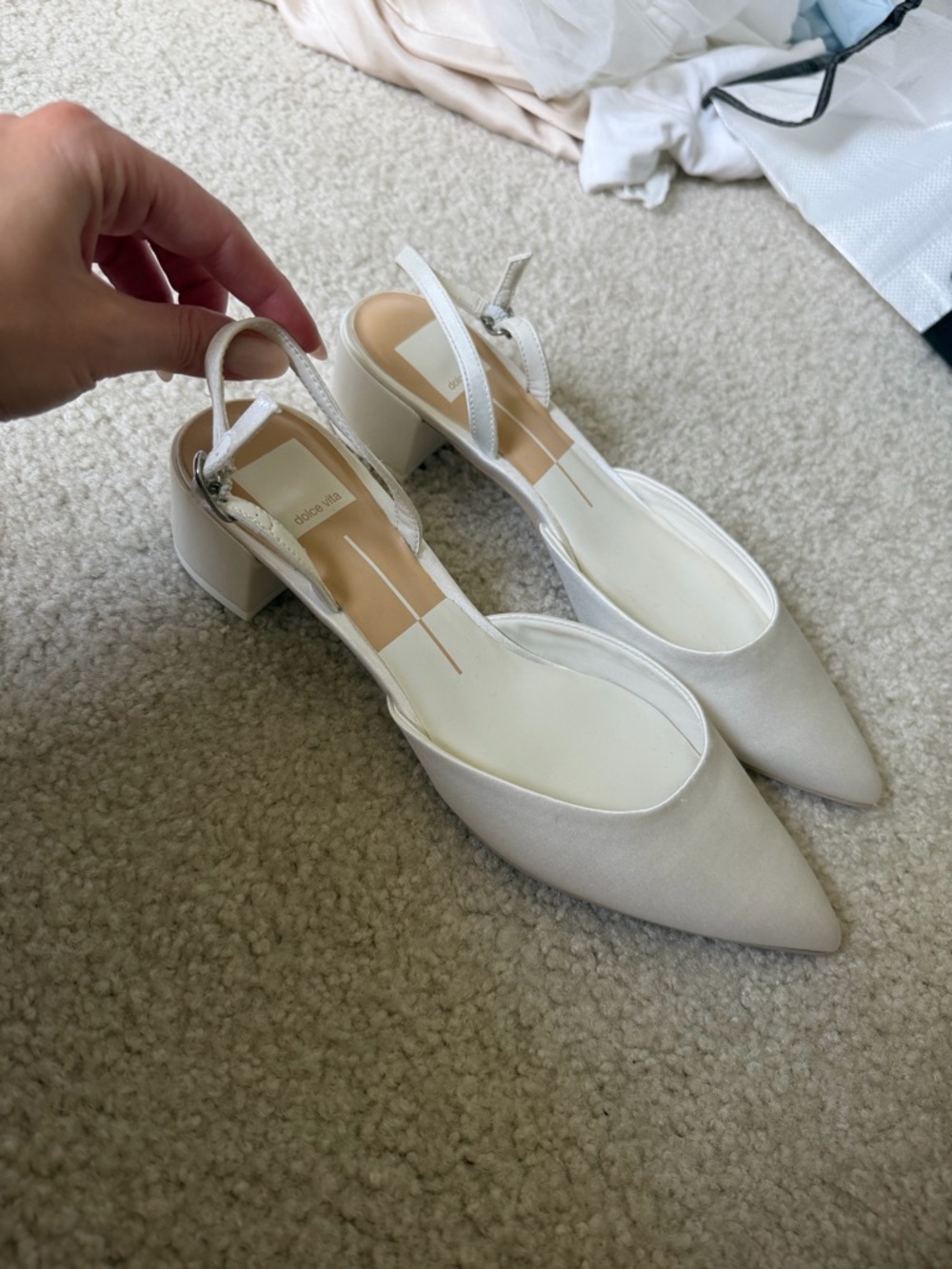 Dolce Vita Ivory Pointed Toe Block Heel Slingbacks